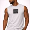 Ruffus slate sleeveless t-shirt with centre chest slate effect print